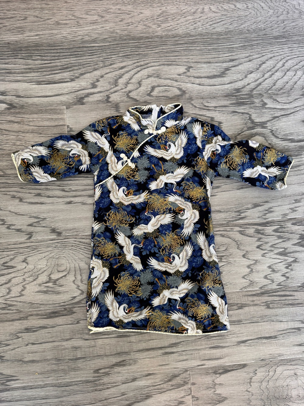 TODDLERS Asian Crane Chrysanthemum Print Mandarin Cheongsam Style Dress Size 110